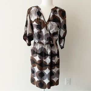 Charlie Jade | Multicolored Printed Elbow-Sleeve Roll Cuff Silk Dress